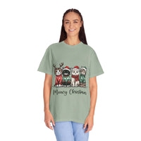 Bay Cat Lover T-shirt with Meowy Christmas design from Printify, perfect festive gift for cat enthusiasts.