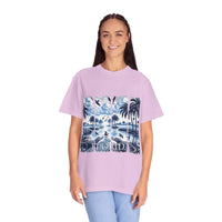 Blue Chinoise Brushstroke T-Shirt with soft blue chinoiserie brushwork on garment-dyed cotton