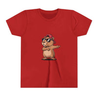 Youth t-shirt featuring a cool capybara in hat and sunglasses on soft cotton fabric