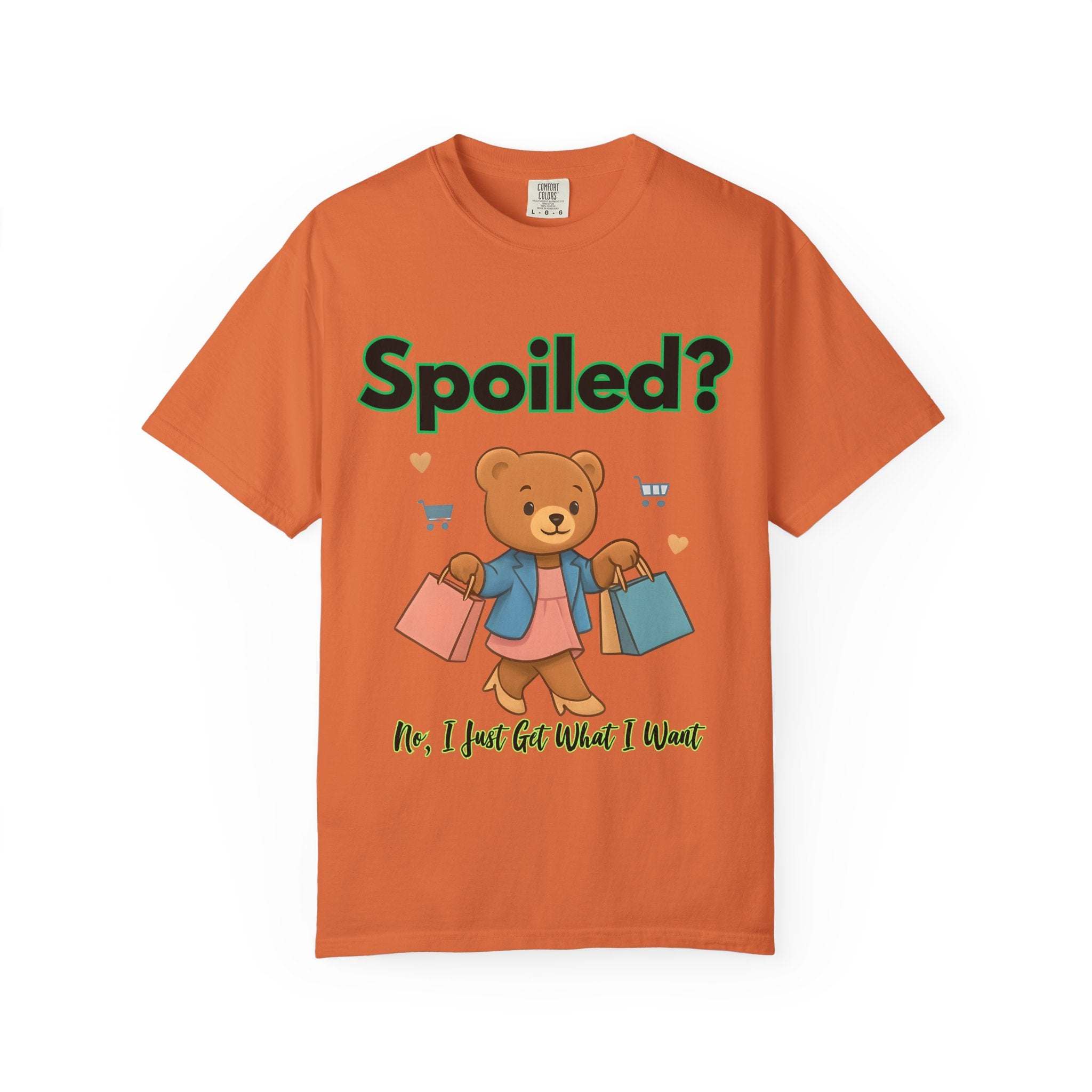 Black 'Spoiled No I Just Get What I Want' t-shirt by Printify, casual fit, comfortable cotton, size S