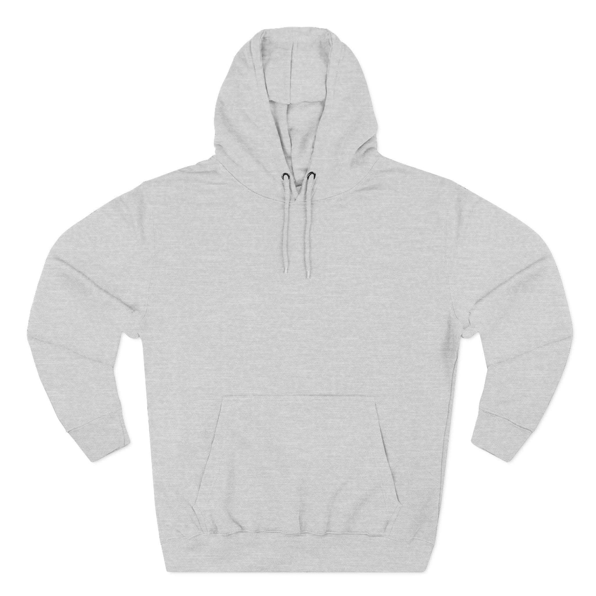 Light gray fleece hoodie with adjustable hood and kangaroo pocket for winter comfort