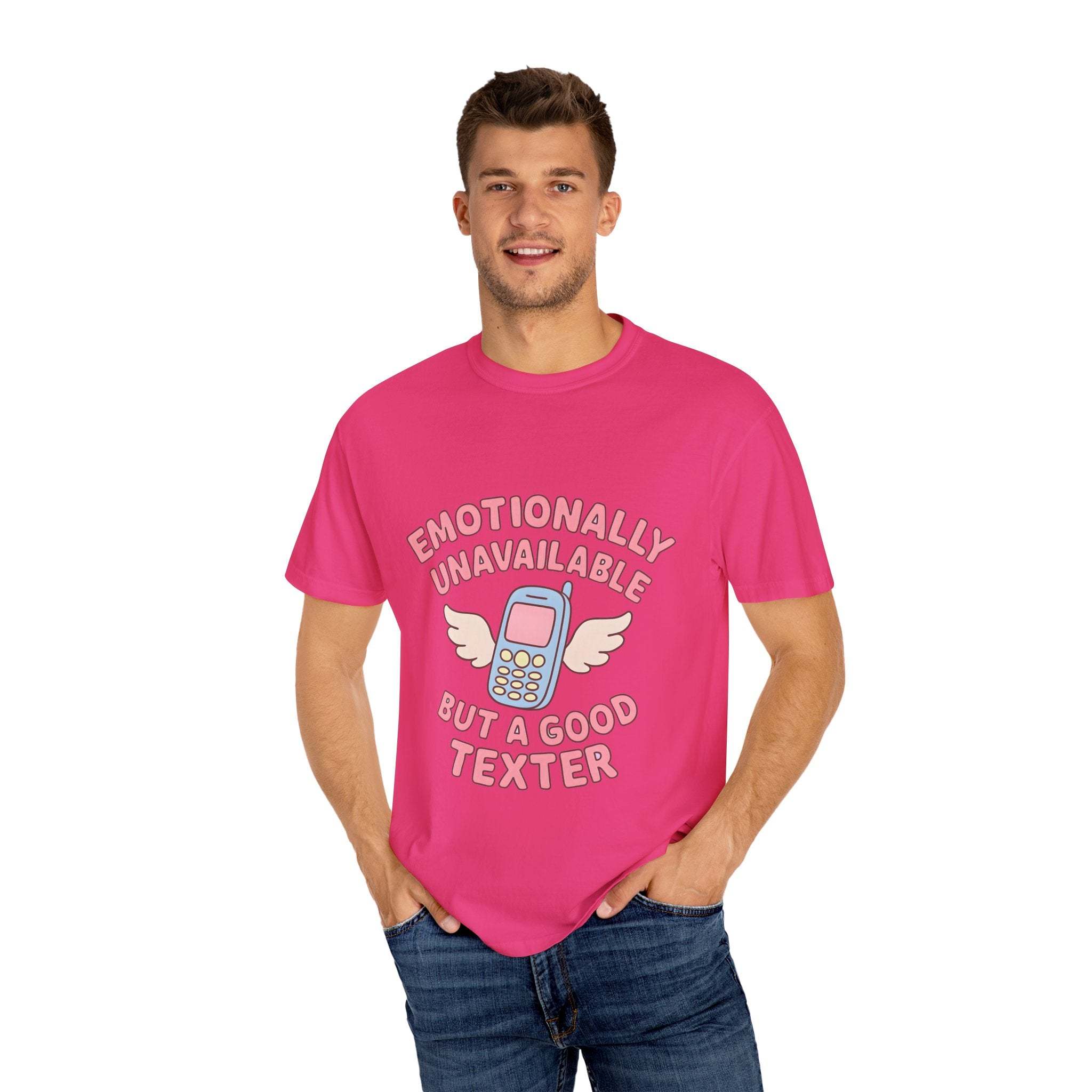 Emotionally Unavailable But A Good Texter T-shirt, Funny Graphic Tee, Introvert Shirt, Sarcasm Tee, Sarcastic Statement Top