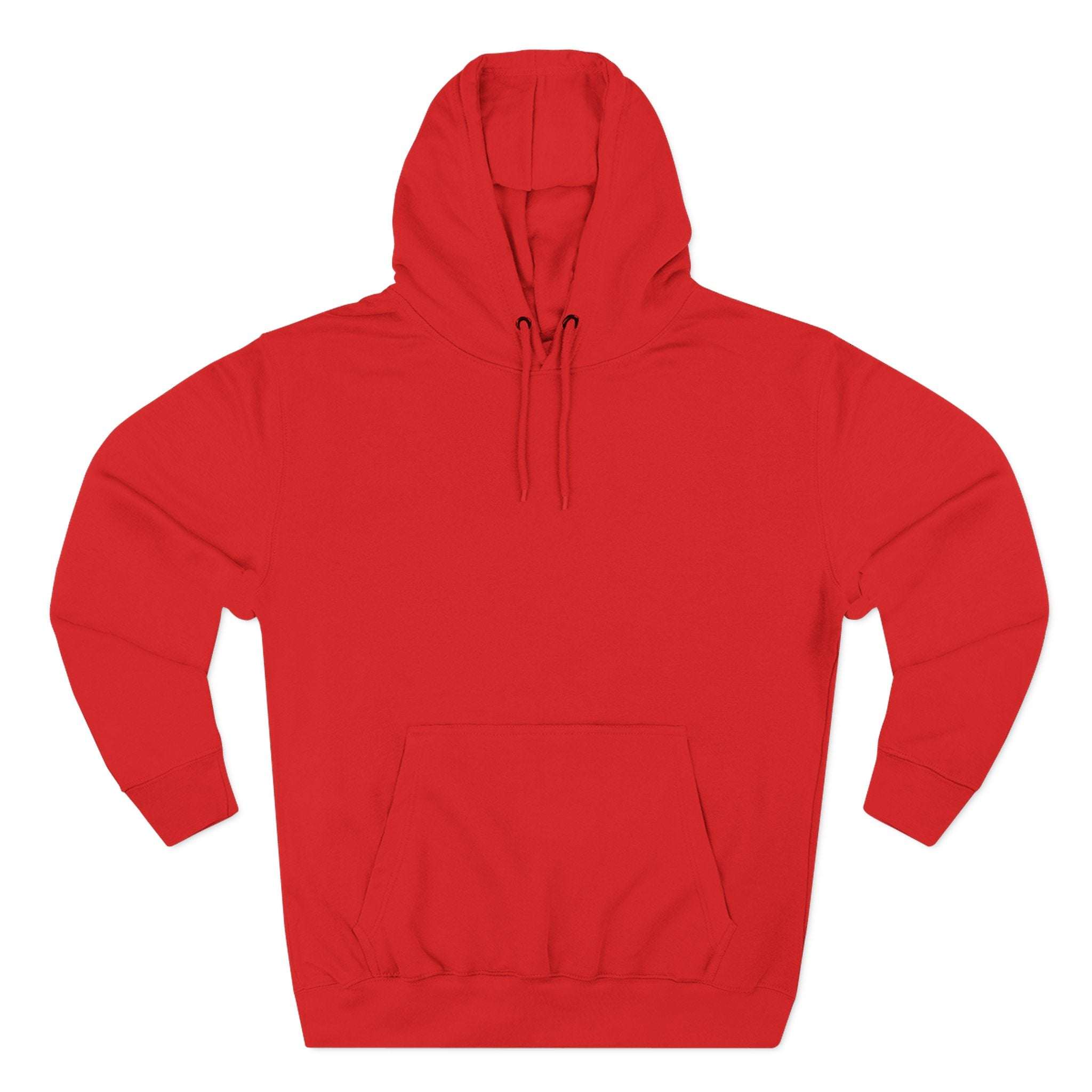 Red fleece hoodie with adjustable hood and kangaroo pocket for cozy winter wear