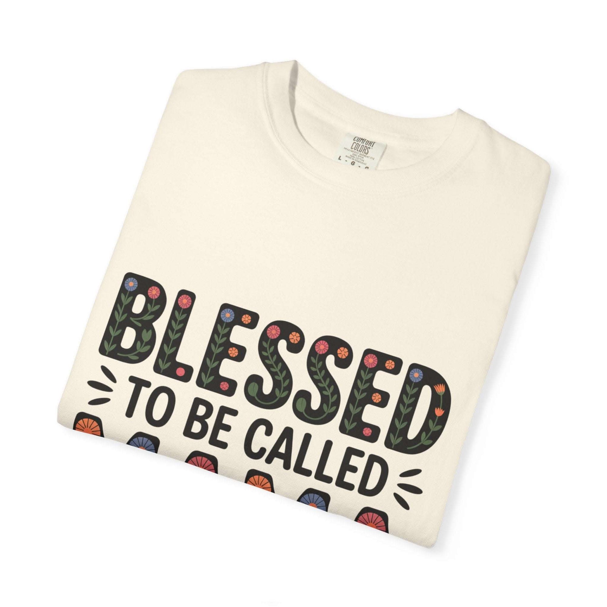 Floral "Blessed To Be Called Mama" T-Shirt with vintage wash and floral lettering celebrating motherhood
