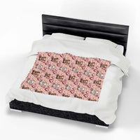 Kawaii Milk and Mocha Bears velveteen plush blanket with cute sleepy bear duo in pastel tones