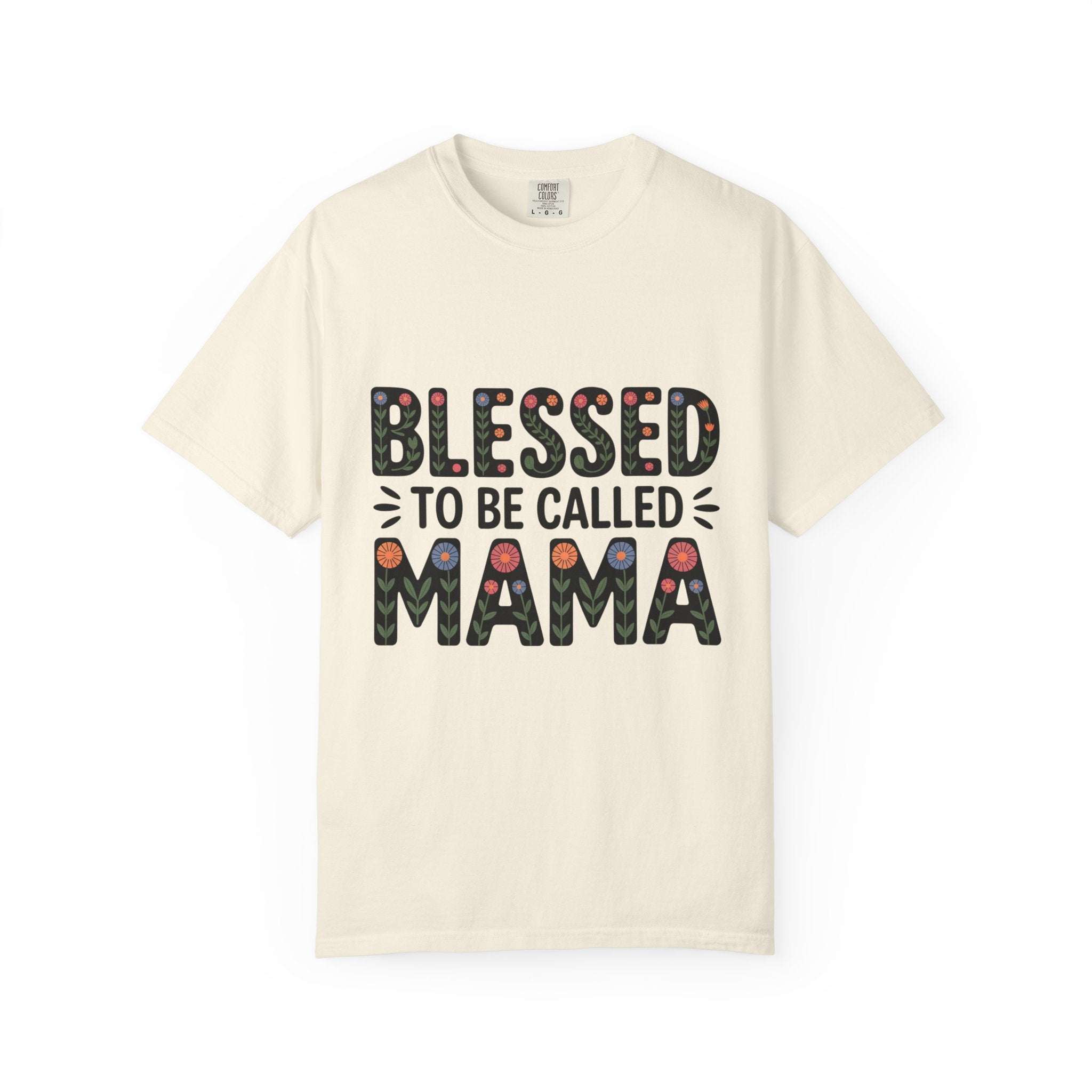 Soft floral "Blessed To Be Called Mama" T-shirt with vintage wash and floral lettering celebrating motherhood