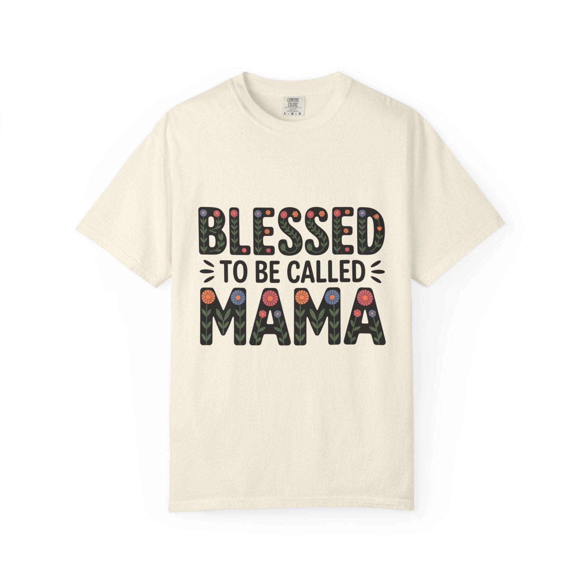 Soft floral "Blessed To Be Called Mama" T-shirt with vintage wash and floral lettering celebrating motherhood