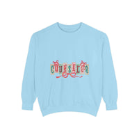 Garment-dyed True Navy sweatshirt with festive Christmas design, perfect for holiday gifting, by Printify