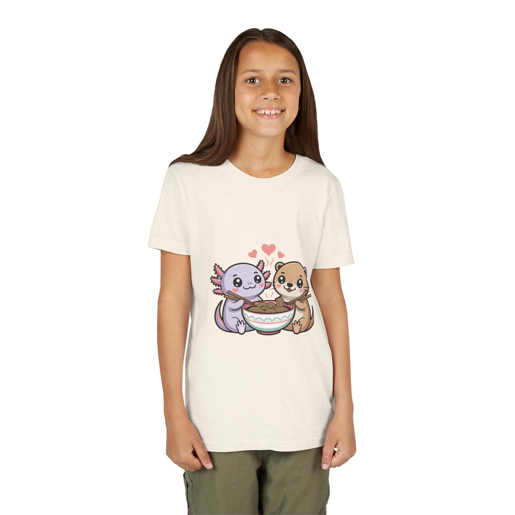 Axolotl & Otter Ramen Youth Tee — Cute Kawaii Animal Kids Shirt