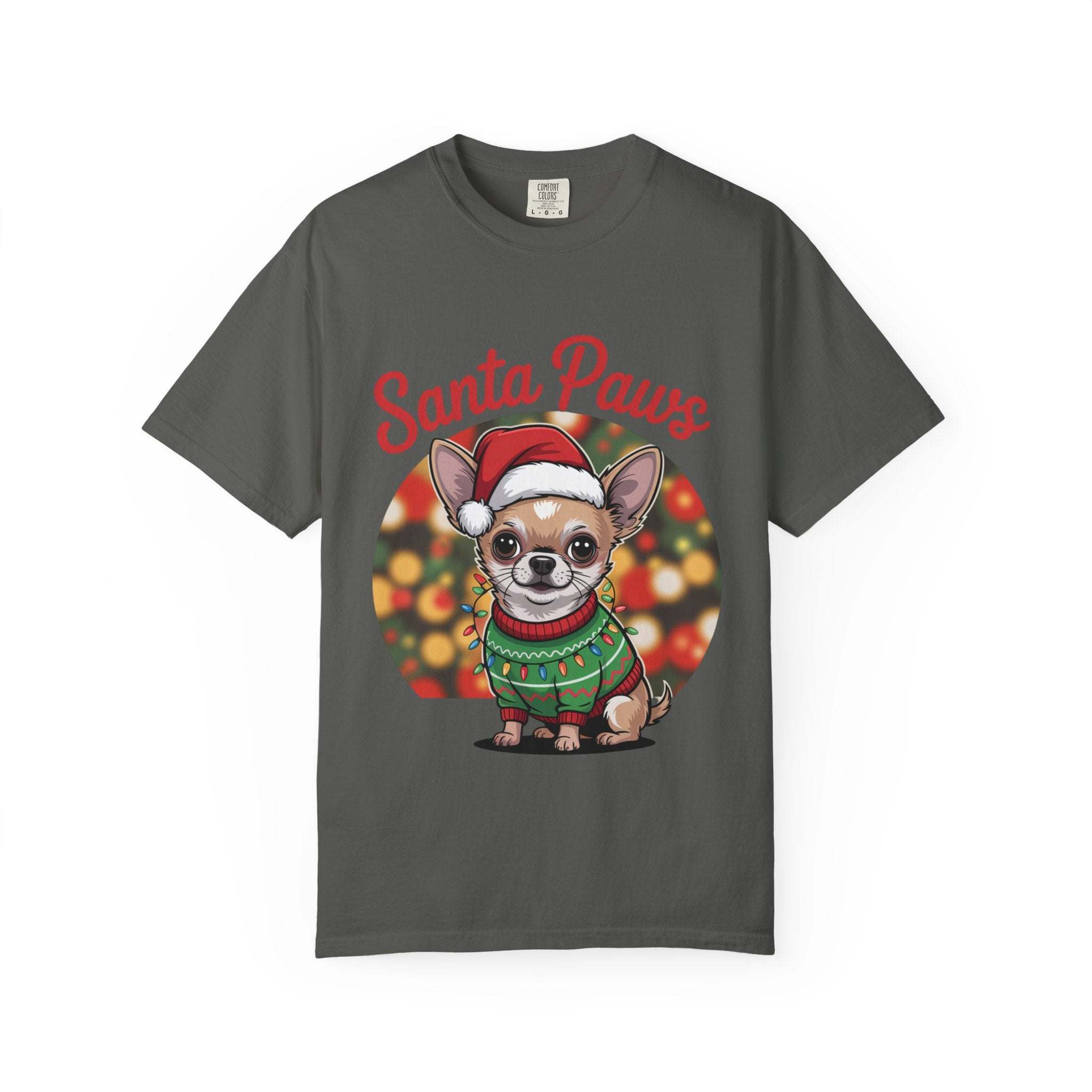 Bay Chihuahua Santa Paws T-Shirt from Printify, festive holiday pet apparel for dog lovers