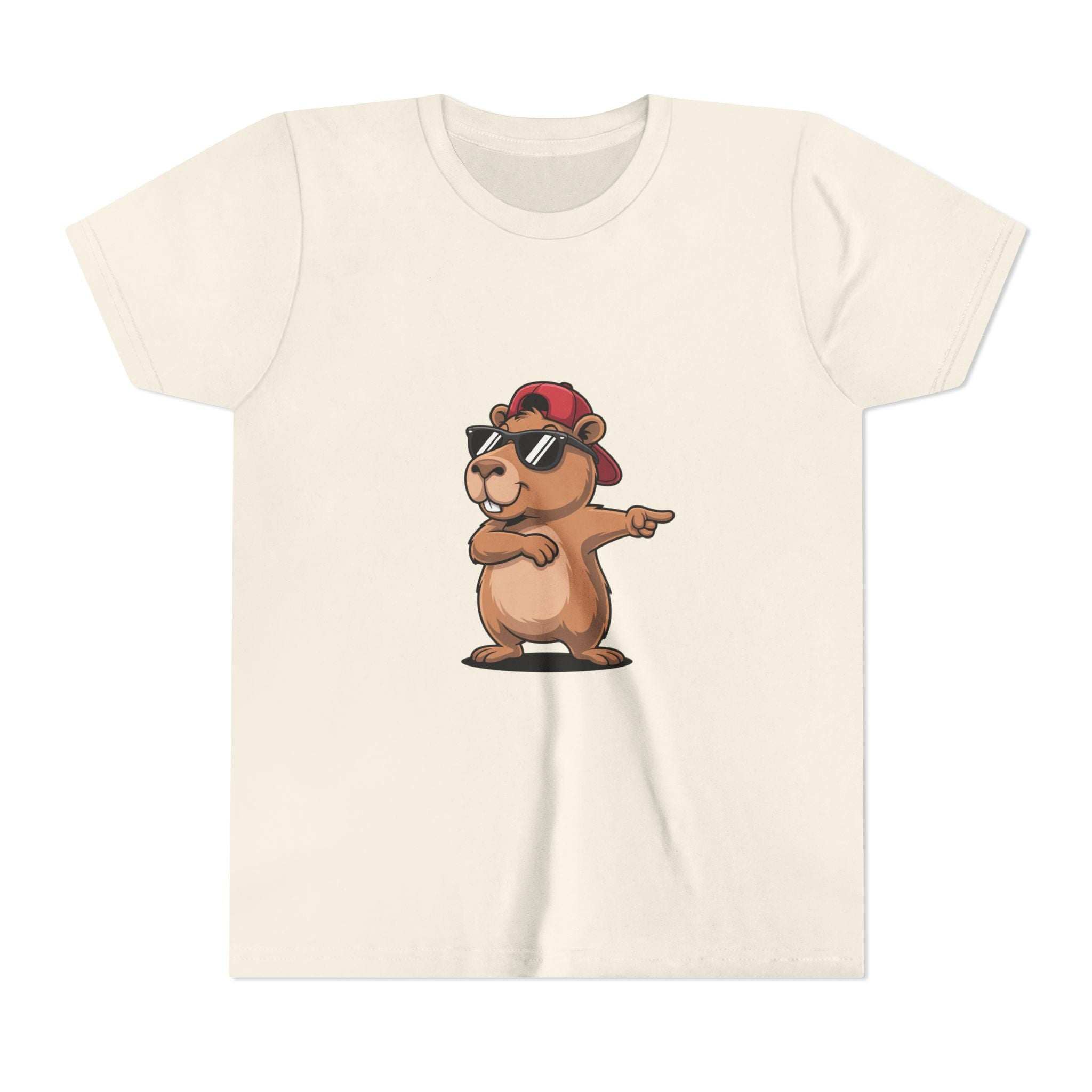 Youth cotton tee featuring a cool capybara in hat and sunglasses design
