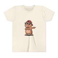 Youth cotton tee featuring a cool capybara in hat and sunglasses design