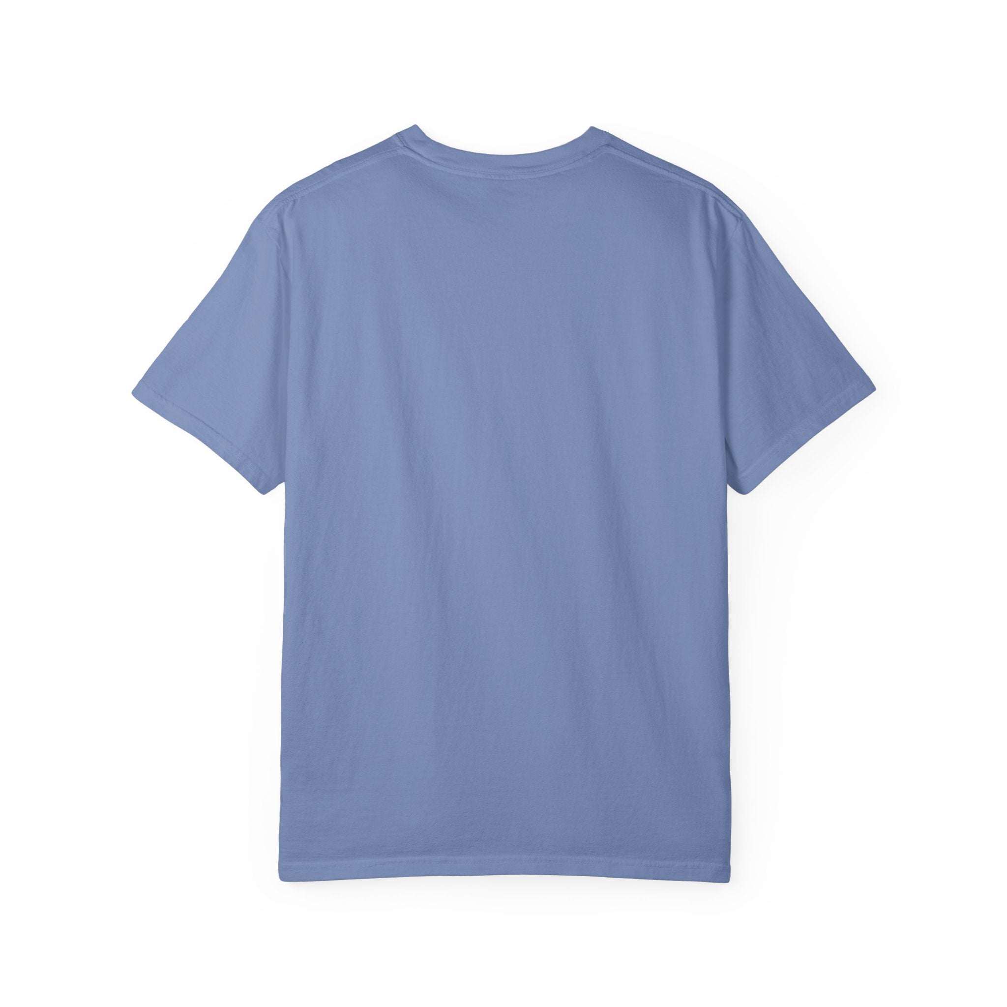 Blue 100% cotton Christmas Workout T-shirt with relaxed fit and durable stitching, back view