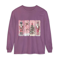 Preppy pink long sleeve t-shirt with watercolor Nutcracker Christmas design