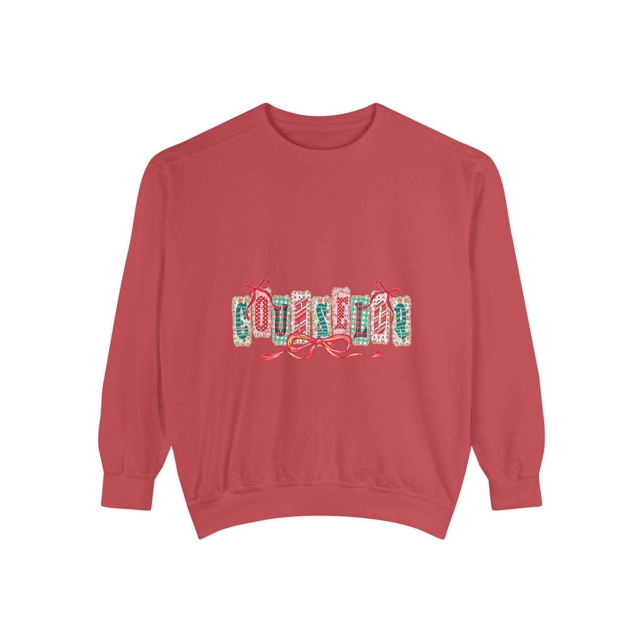 Garment-dyed True Navy sweatshirt with festive Christmas design, perfect for holiday gifting, by Printify