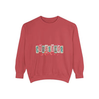 Garment-dyed True Navy sweatshirt with festive Christmas design, perfect for holiday gifting, by Printify