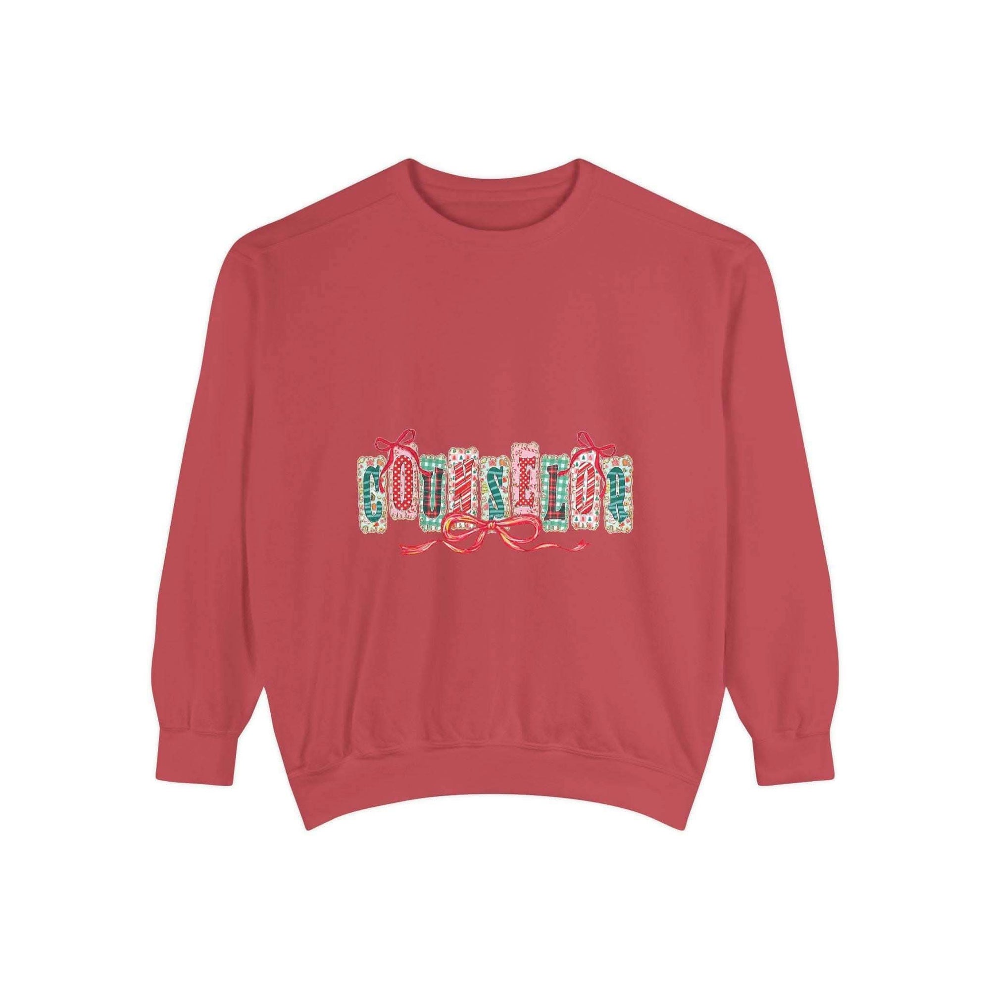 Garment-dyed True Navy sweatshirt with festive Christmas design, perfect for holiday gifting, by Printify