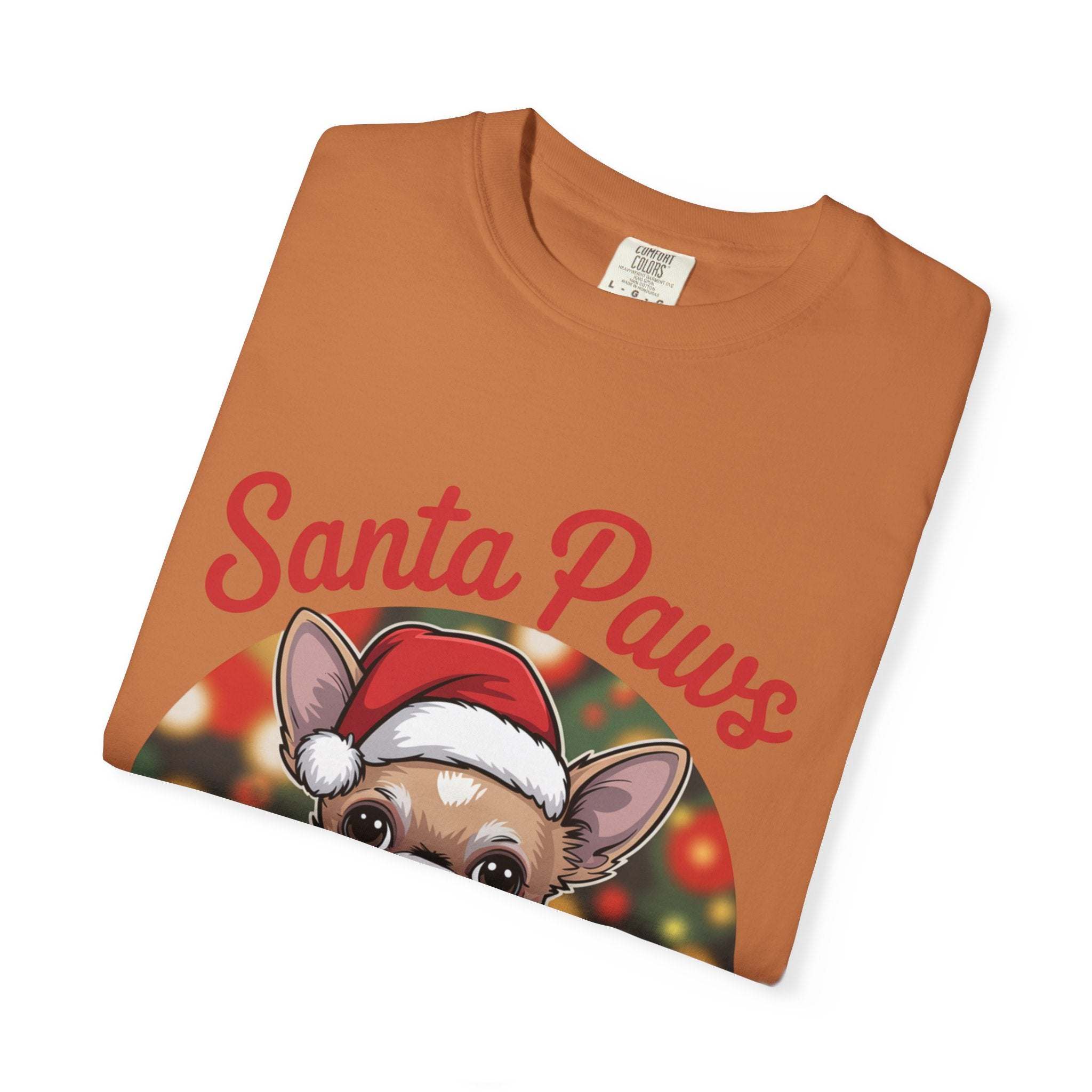 Bay Chihuahua Santa Paws T-Shirt from Printify, festive holiday pet apparel for dog lovers