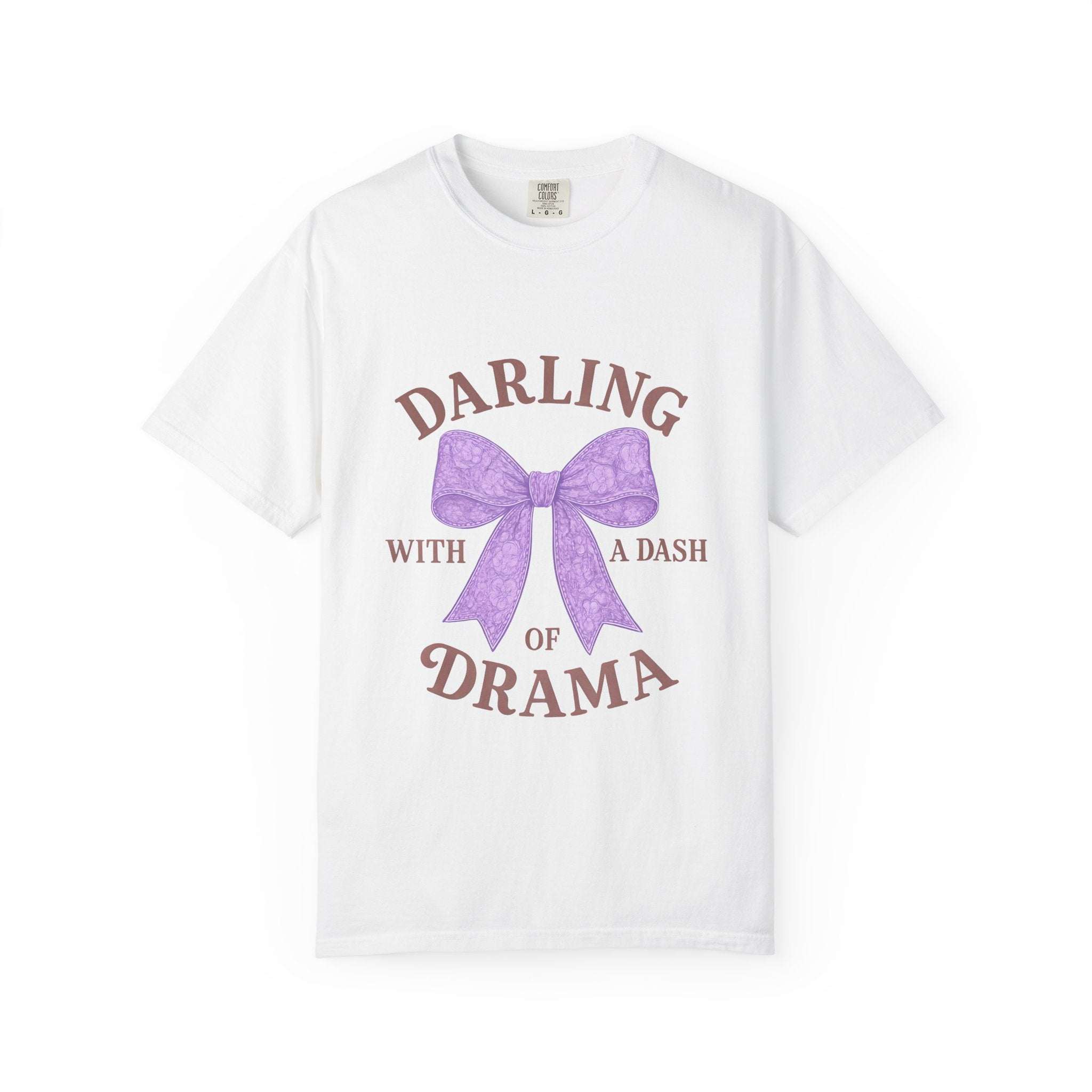 Ivory relaxed fit cotton t-shirt with 'Darling With a Dash of Drama' print by Printify