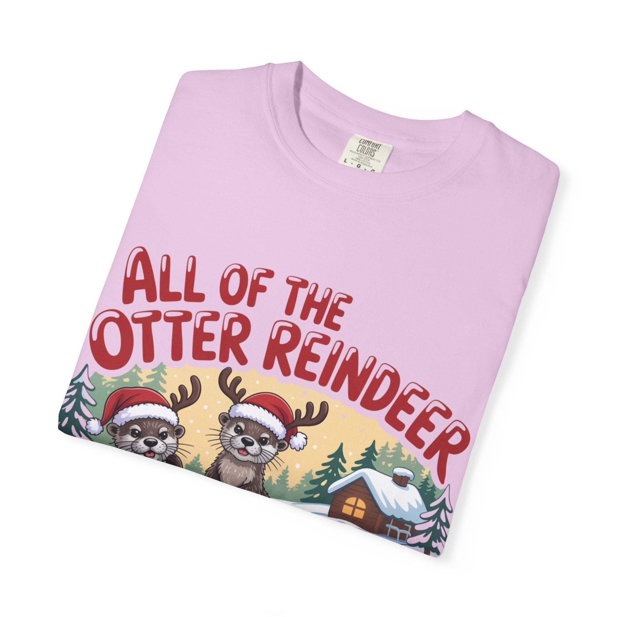 Light purple Otter Reindeer Tee with festive otter and reindeer design and holiday text
