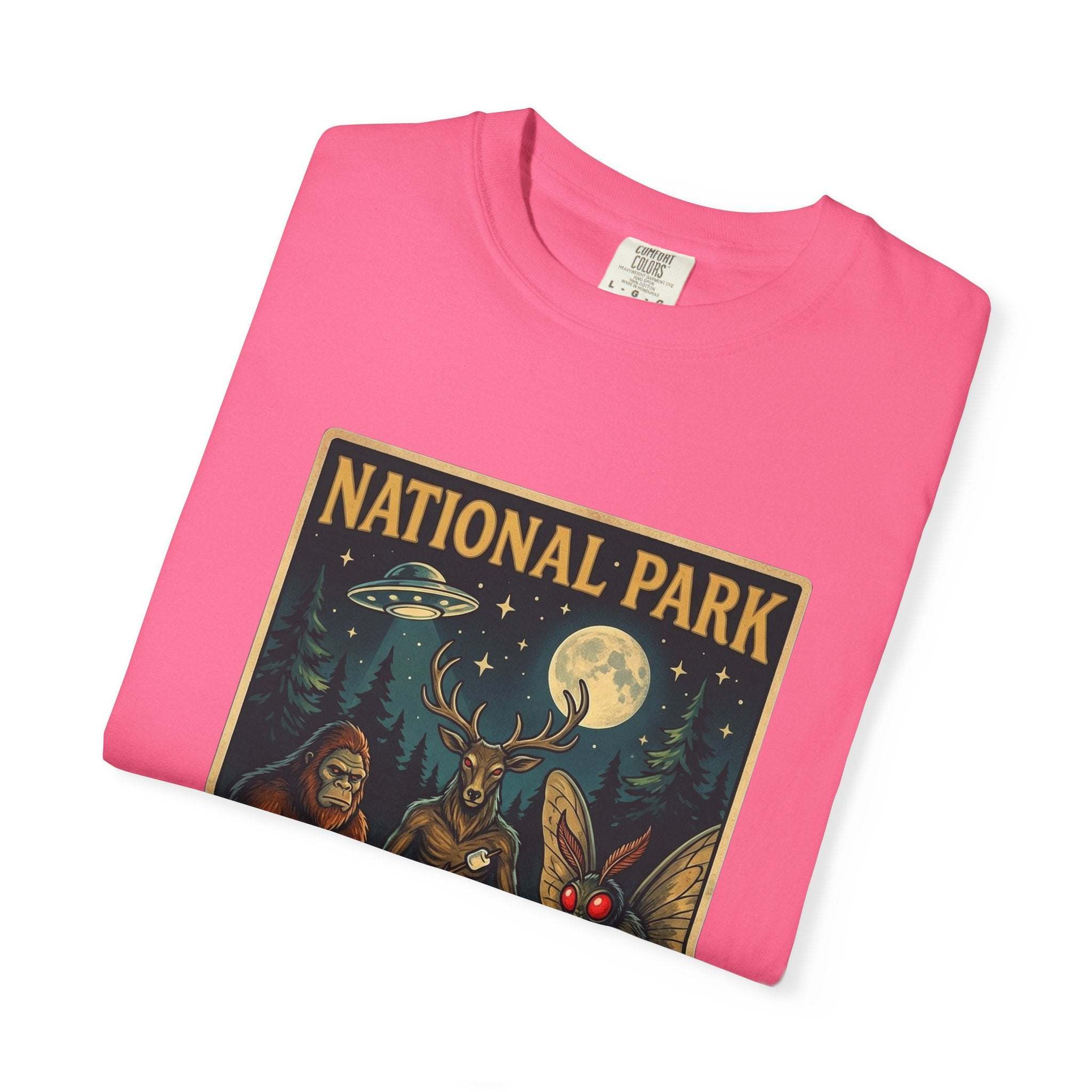 National Park After Dark T-Shirt | Campfire Sasquatch Mothman Night Creatures