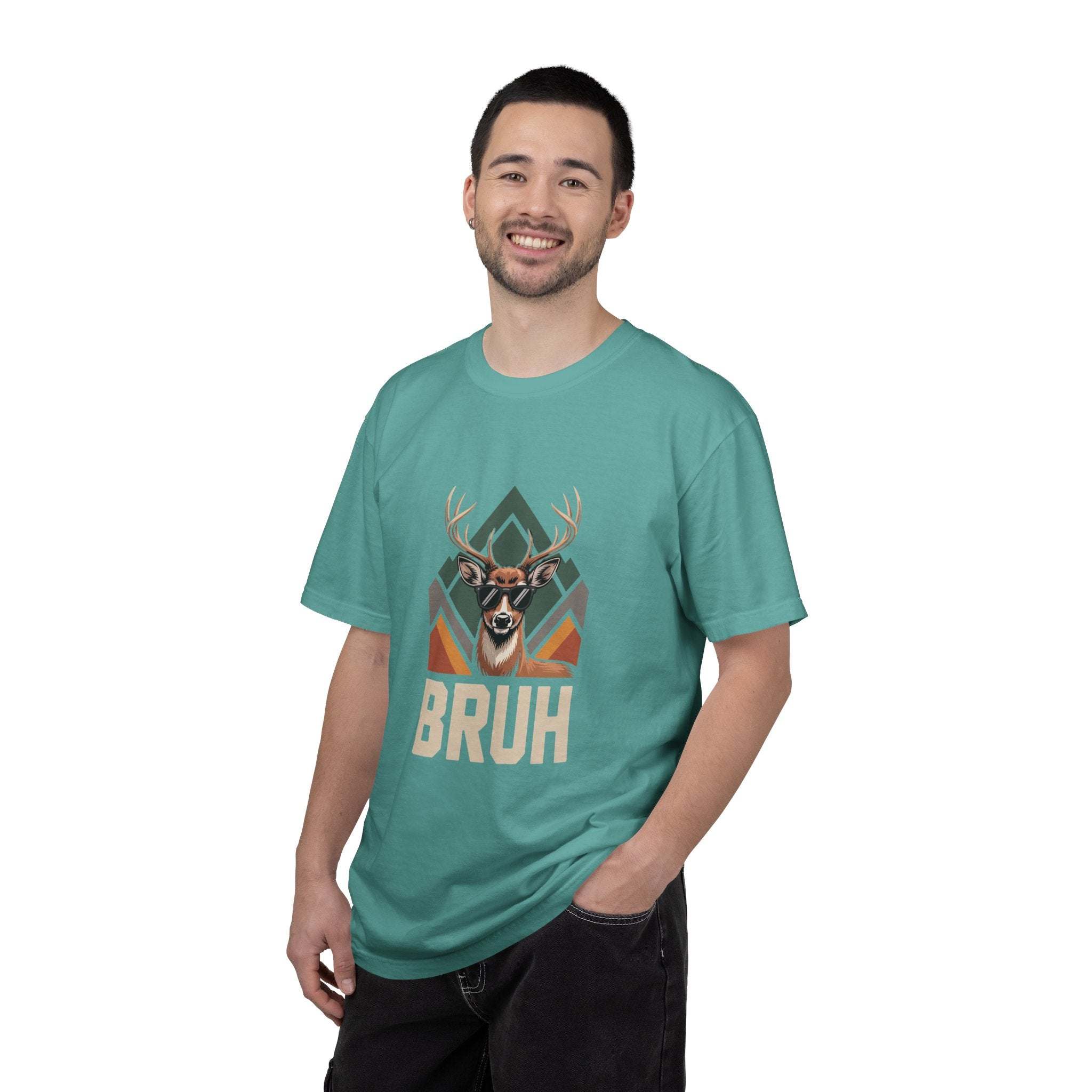 Bruh Deer T-Shirt with funny deer graphic on soft, heavyweight cotton tee for casual outdoor wear