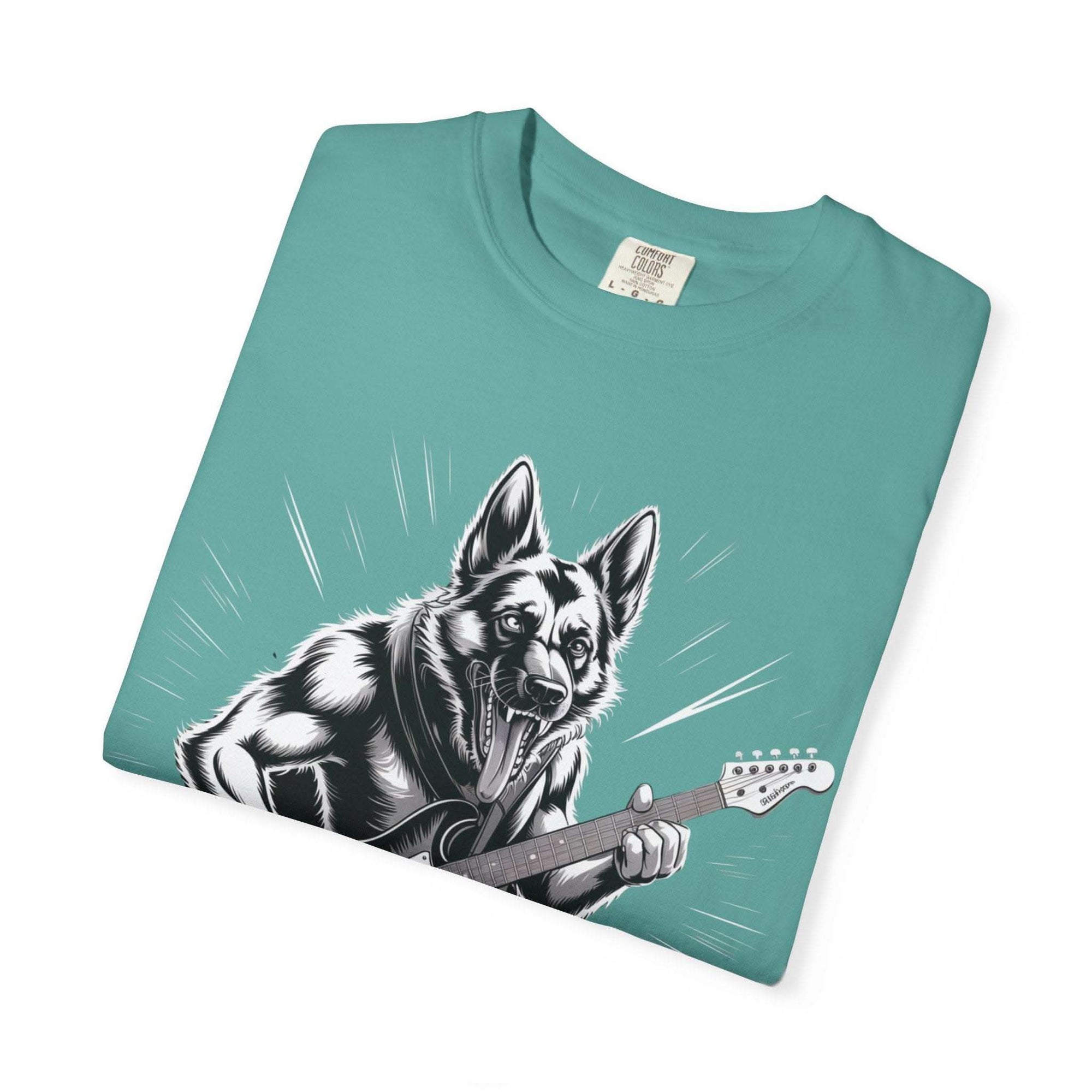 Heavy Metal German Shepherd graphic on faded heavyweight cotton t-shirt with relaxed fit and garment-dyed finish