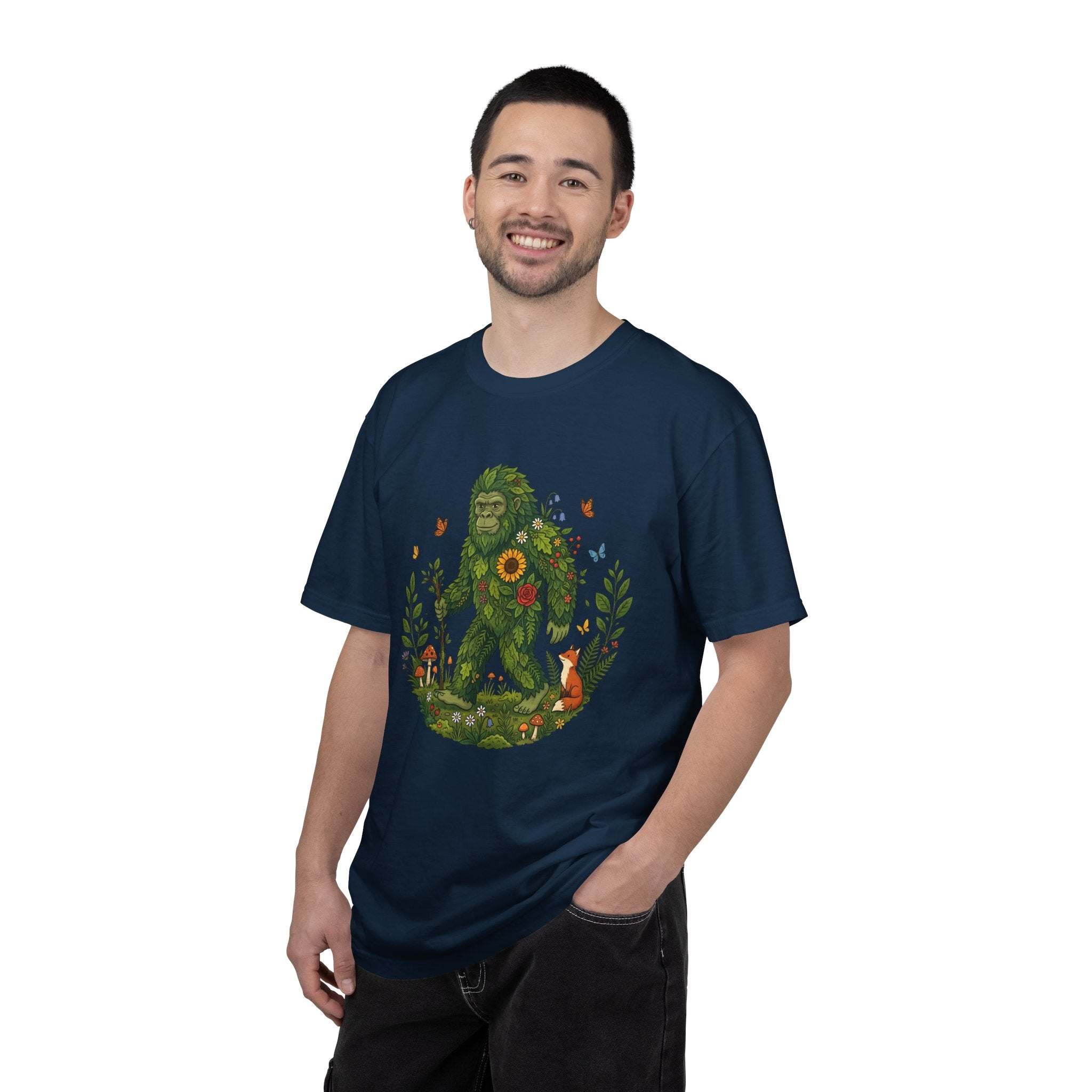 Forest Sasquatch Illustration T-shirt | Floral Woodland Bigfoot Design