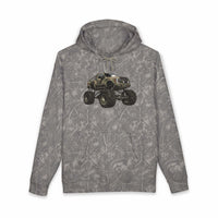 American Flag Monster Truck hoodie with camouflage truck and distressed flag design