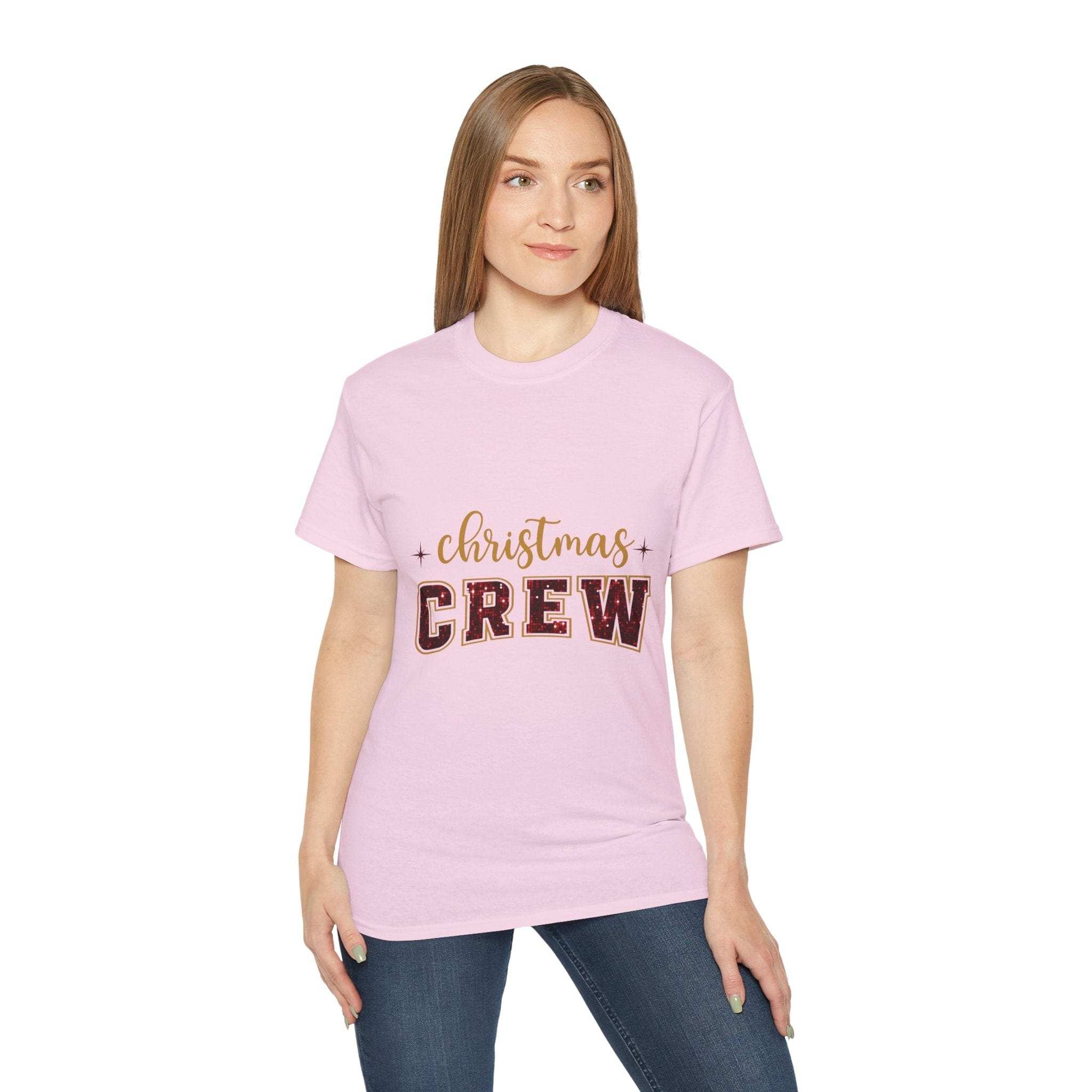 Christmas Crew Faux Glitter Tee - Festive Holiday T-Shirt