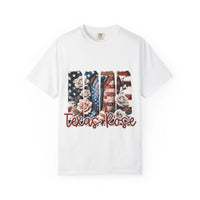 Soft faded Texas Rose T-Shirt with relaxed fit, embodying wild rose charm and countryside warmth.