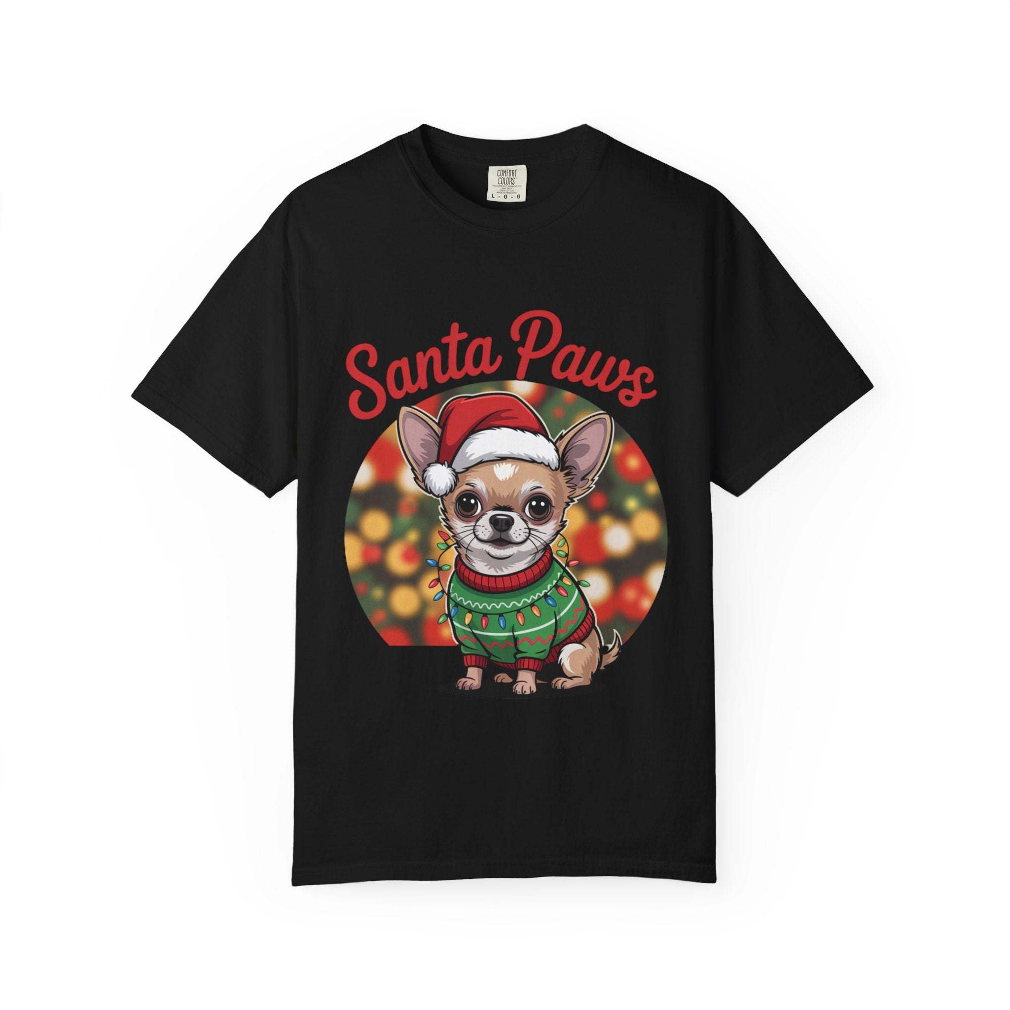 Bay Chihuahua Santa Paws T-Shirt from Printify, festive holiday pet apparel for dog lovers