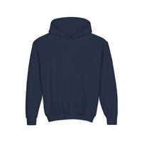Navy blue Patchwork Wild Word Hoodie with kangaroo pocket for youth, made from cotton-polyester blend, breathable and durable