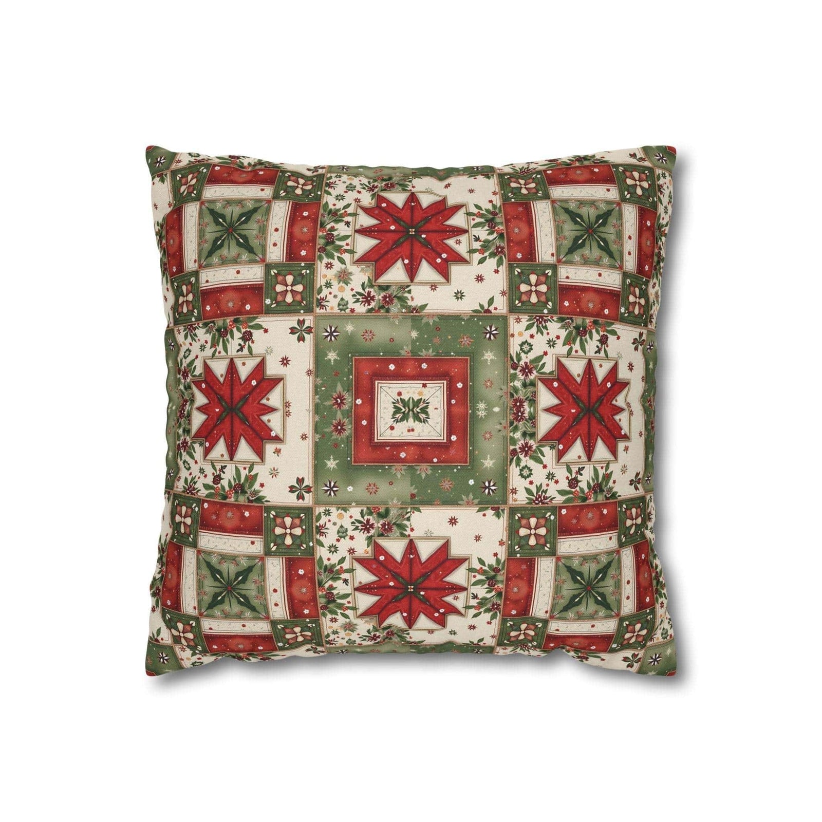 Patchwork Christmas Star pillowcase with warm tones and geometric holiday star design on a decorative throw pillow cover
