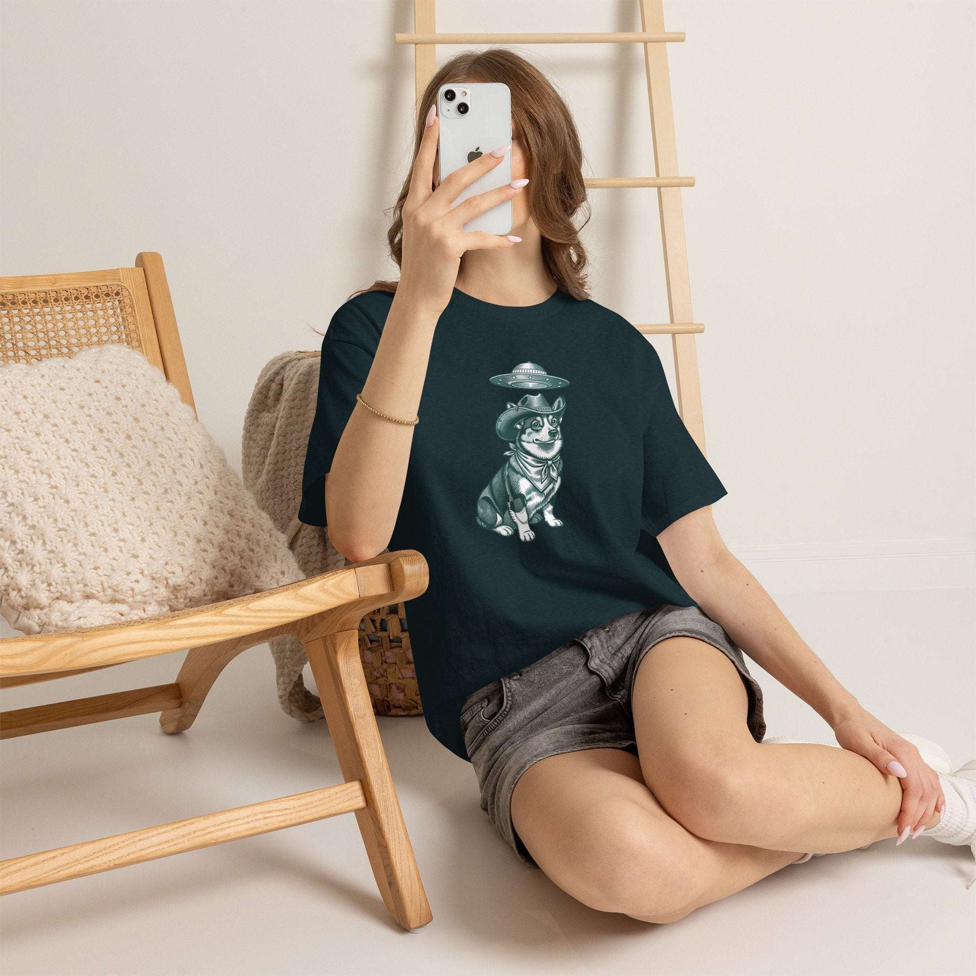 Alien Corgi Illustration Tee | UFO Dog Graphic T-Shirt