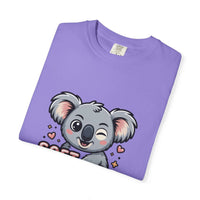 Soft on the Outside Savage on the Inside koala graphic lavender t-shirt with relaxed fit and vintage wash