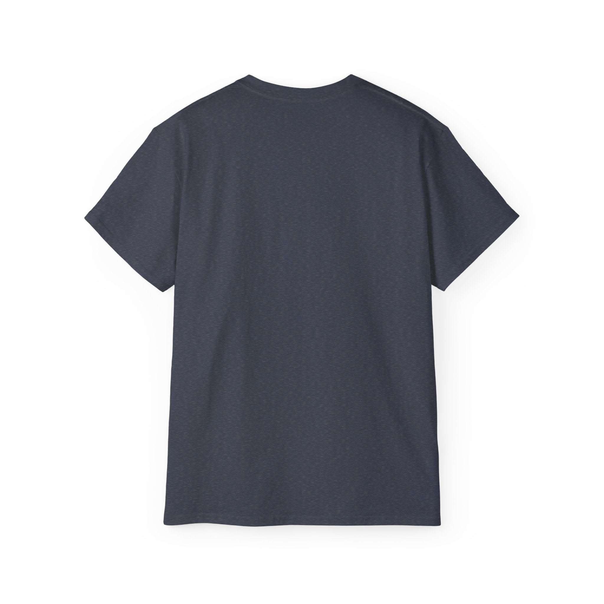 Back view of navy Retro Patchwork Reindeer T-shirt for adults