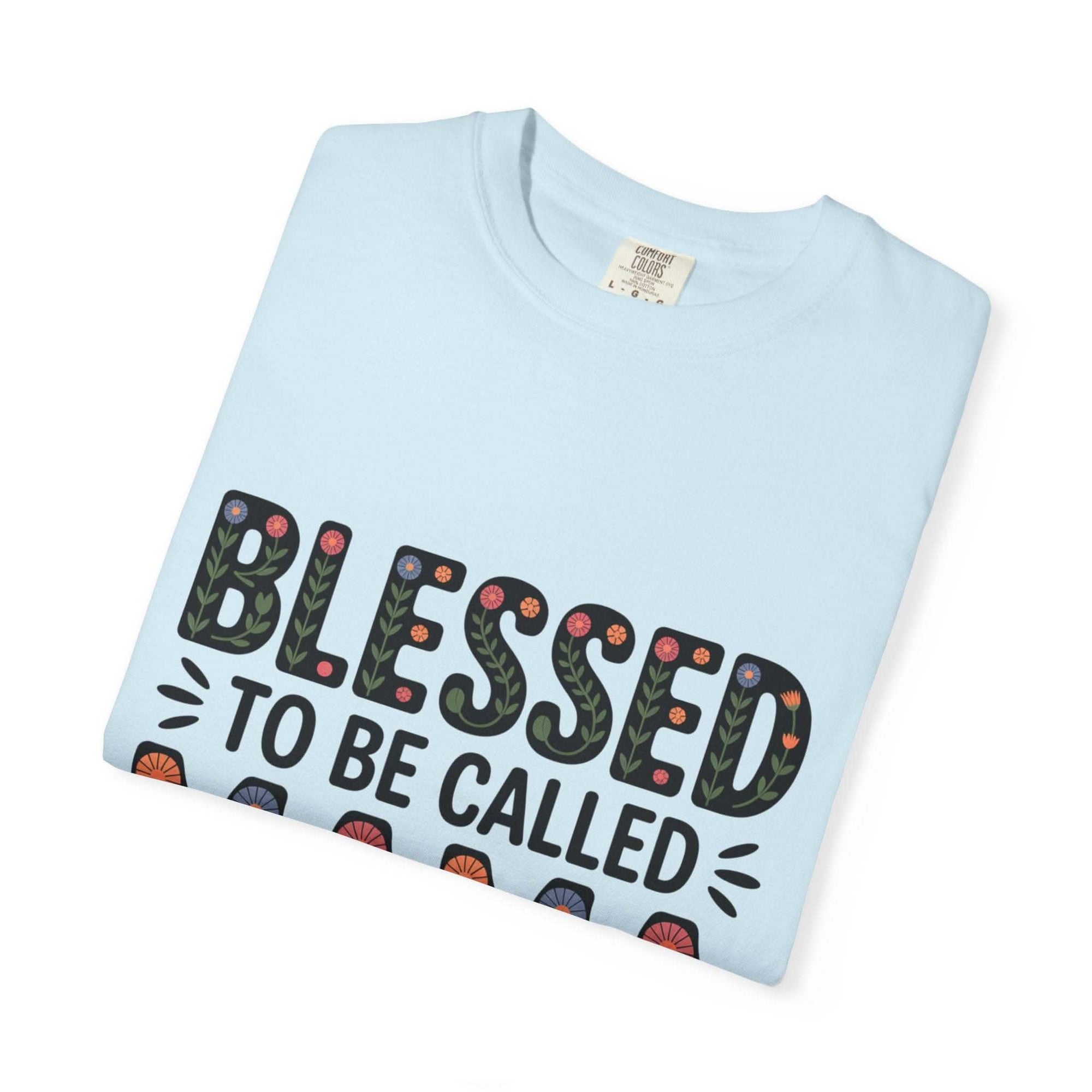 Floral "Blessed To Be Called Mama" T-Shirt with vintage wash and floral lettering celebrating motherhood