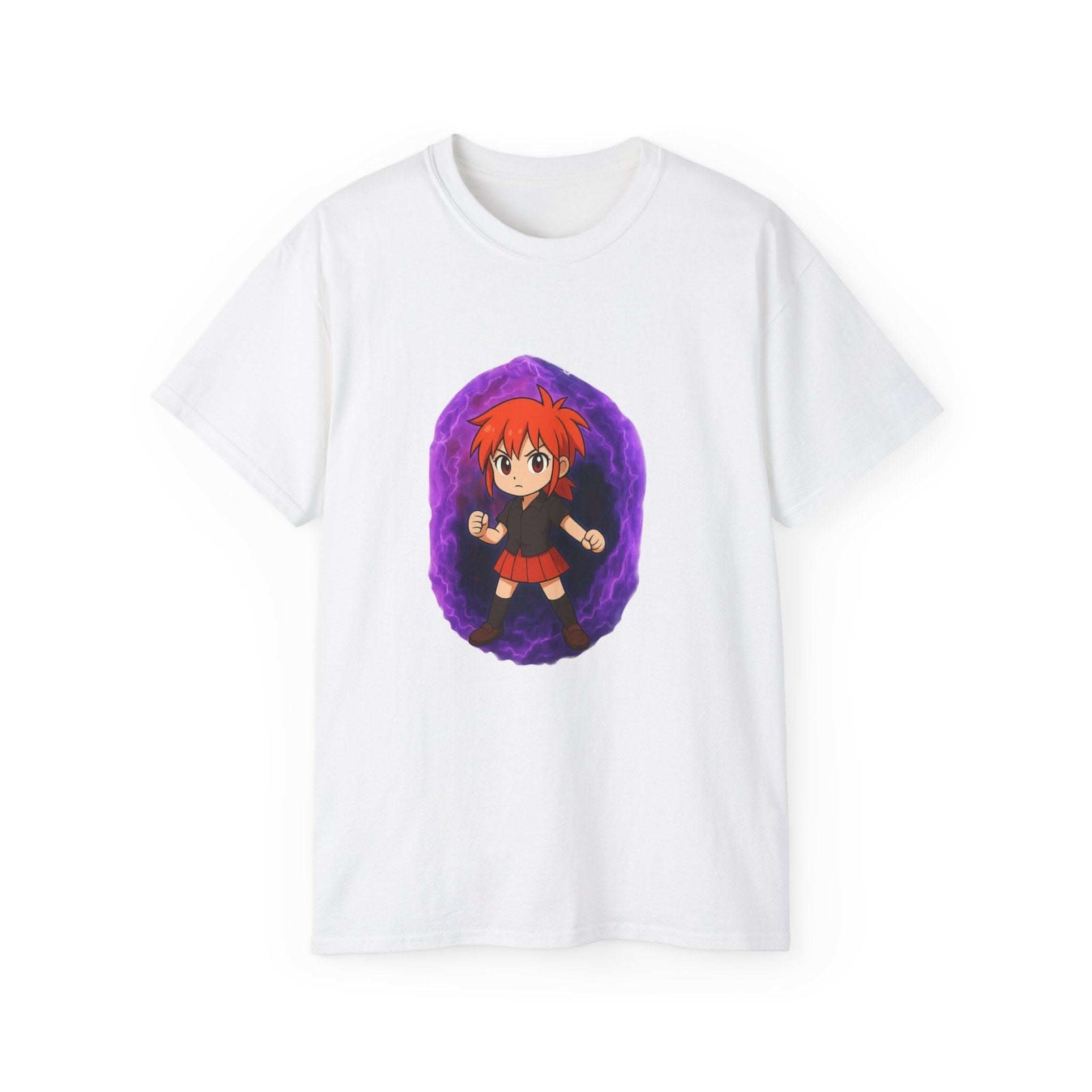 Unisex cotton t-shirt with vibrant Anime Purple Power Girl graphic design