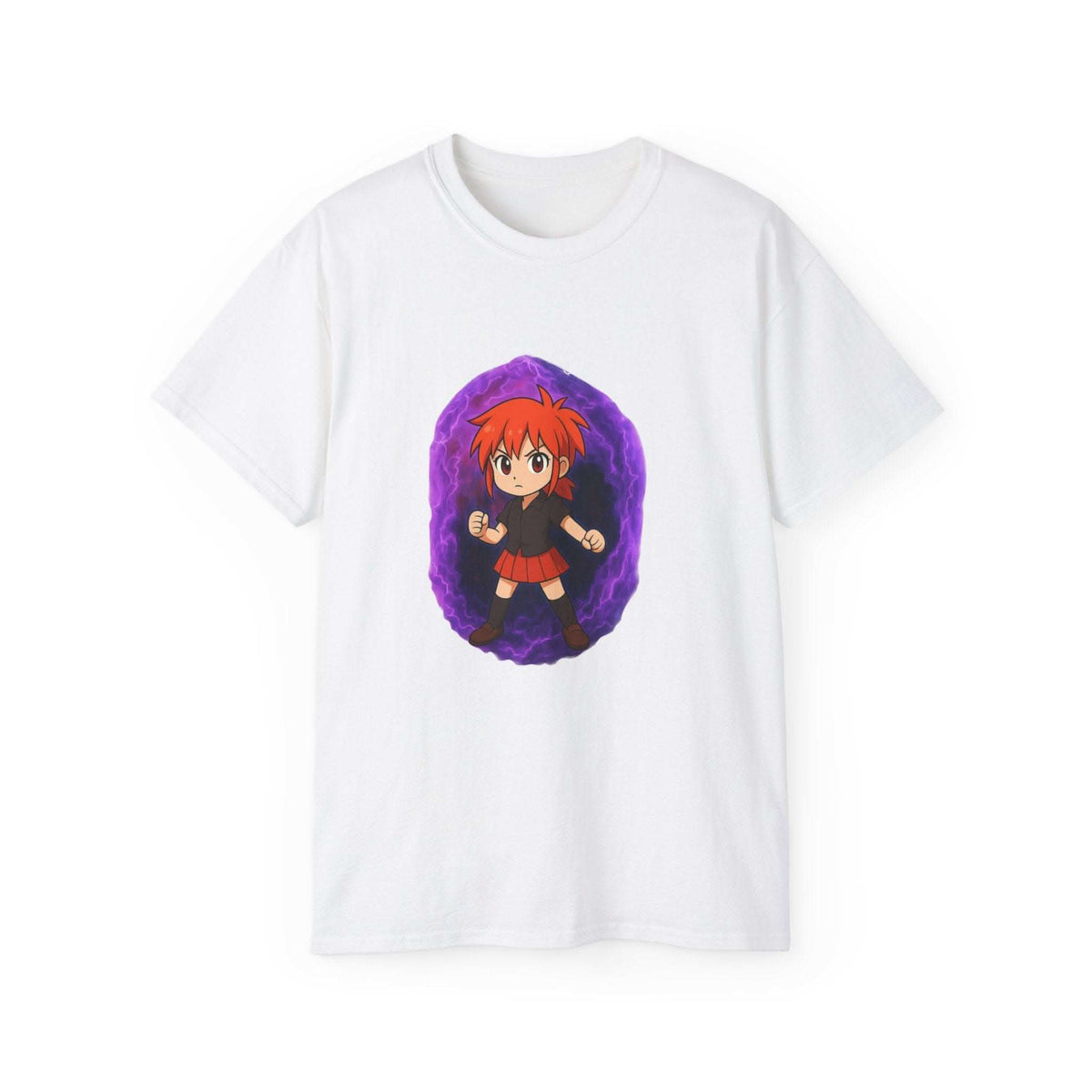Unisex cotton t-shirt with vibrant Anime Purple Power Girl graphic design