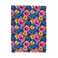 Tropical Hibiscus Floral Velveteen Plush Blanket | Hawaiian Flower Pattern