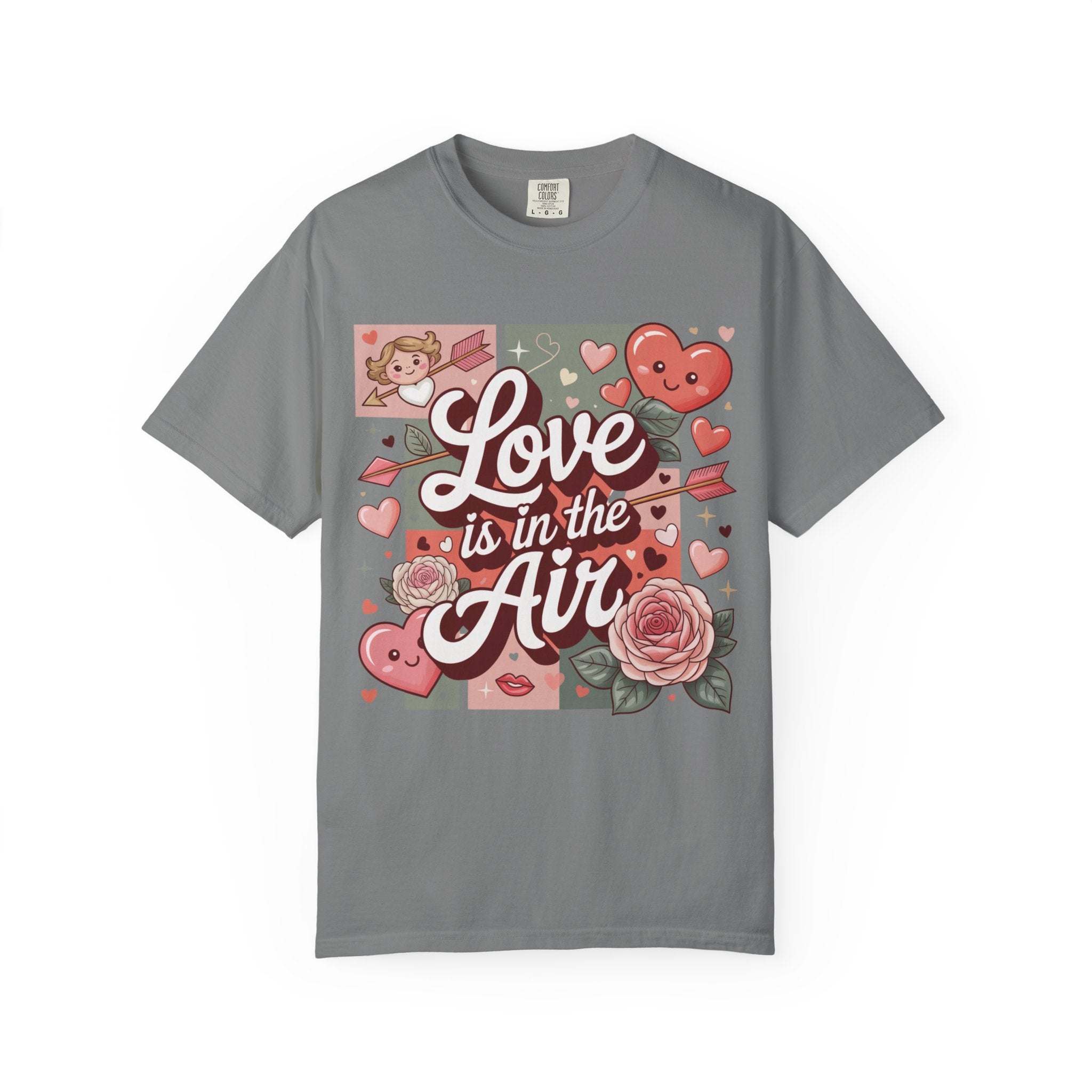 Valentine's Love Is in the Air t-shirt with heart collage and vintage look