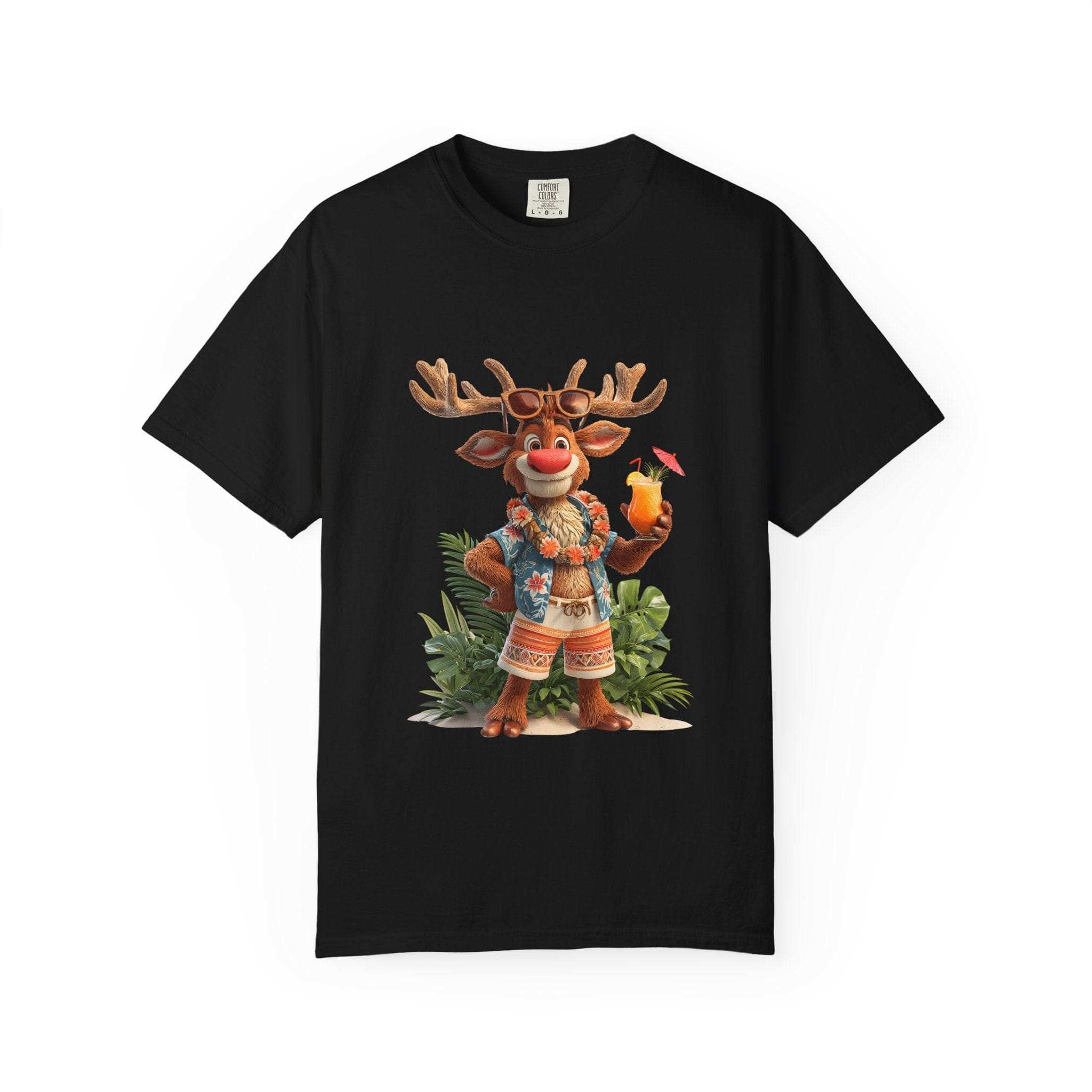 T-Shirt Tropical Vacation Reindeer Unisex Garment-Dyed Tee