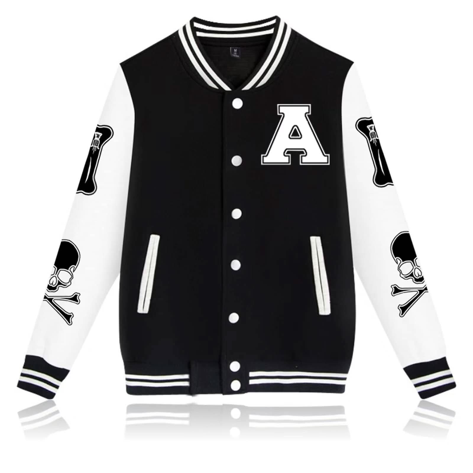 Mens slim varsity bomber jacket with button closure and stand-up collar