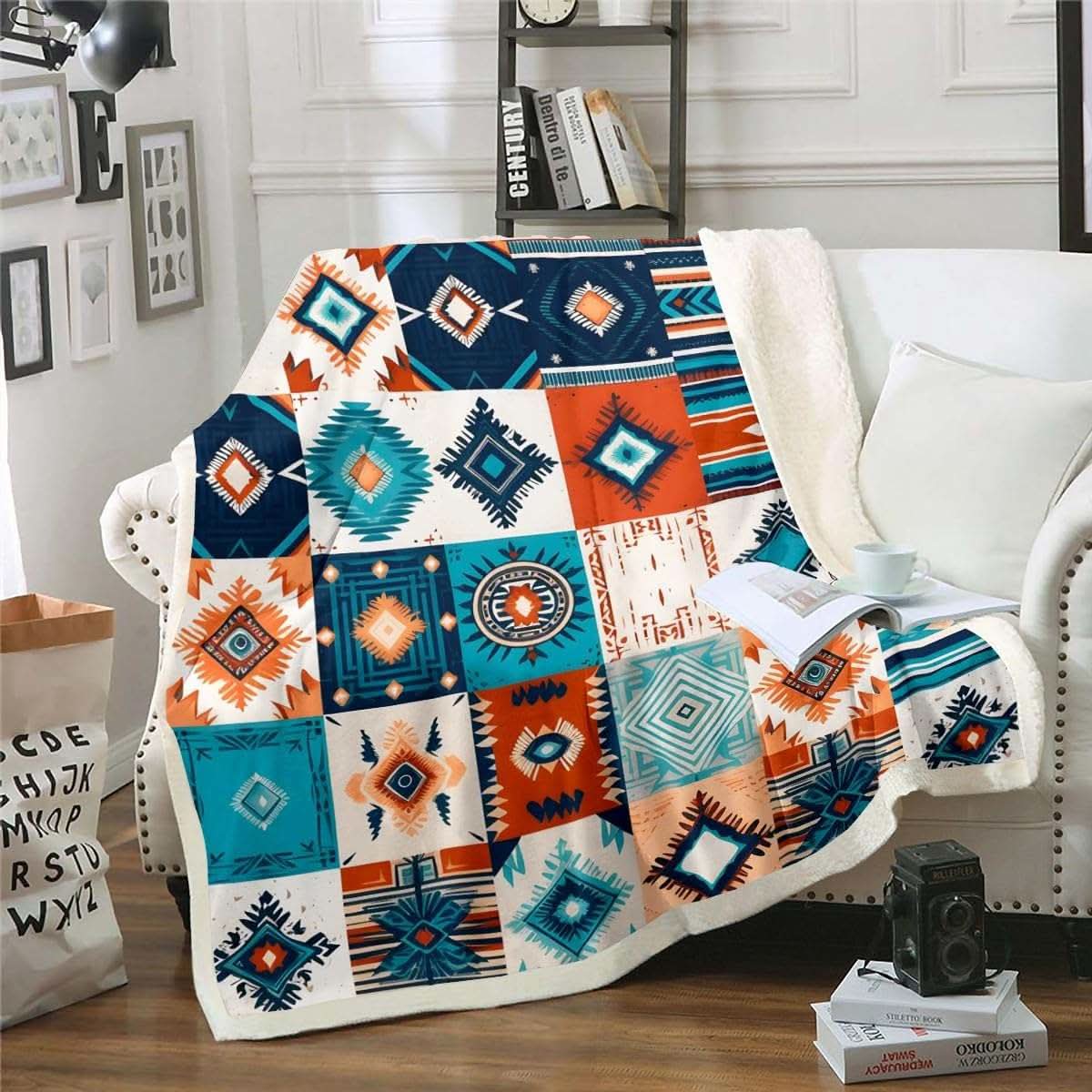 Plush Sherpa Queen Throw blanket with fluffy sherpa lining for warmth and comfort