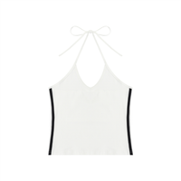 Women’s Color Block Halter Crop Tank Top with V-neck and backless slim fit in cotton-spandex blend