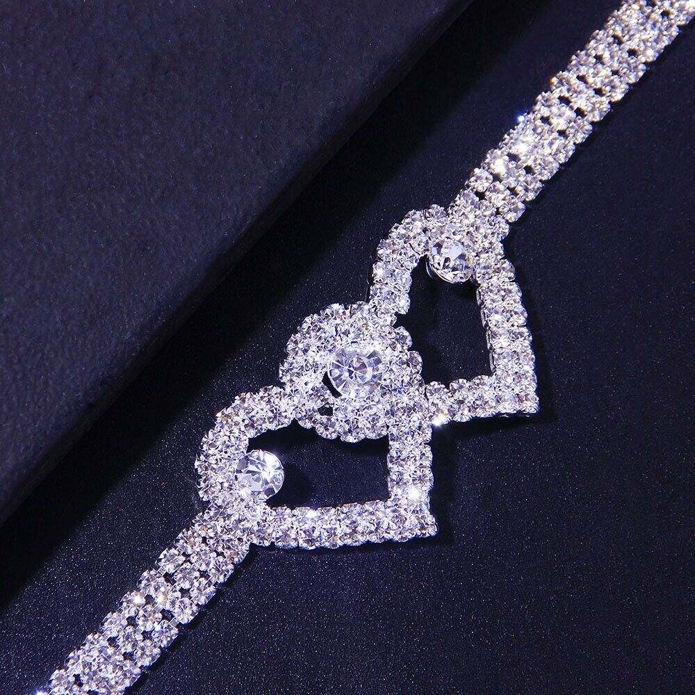 Double Heart Crystal Anklet with intertwined hearts and shimmering crystals for summer parties and special occasions