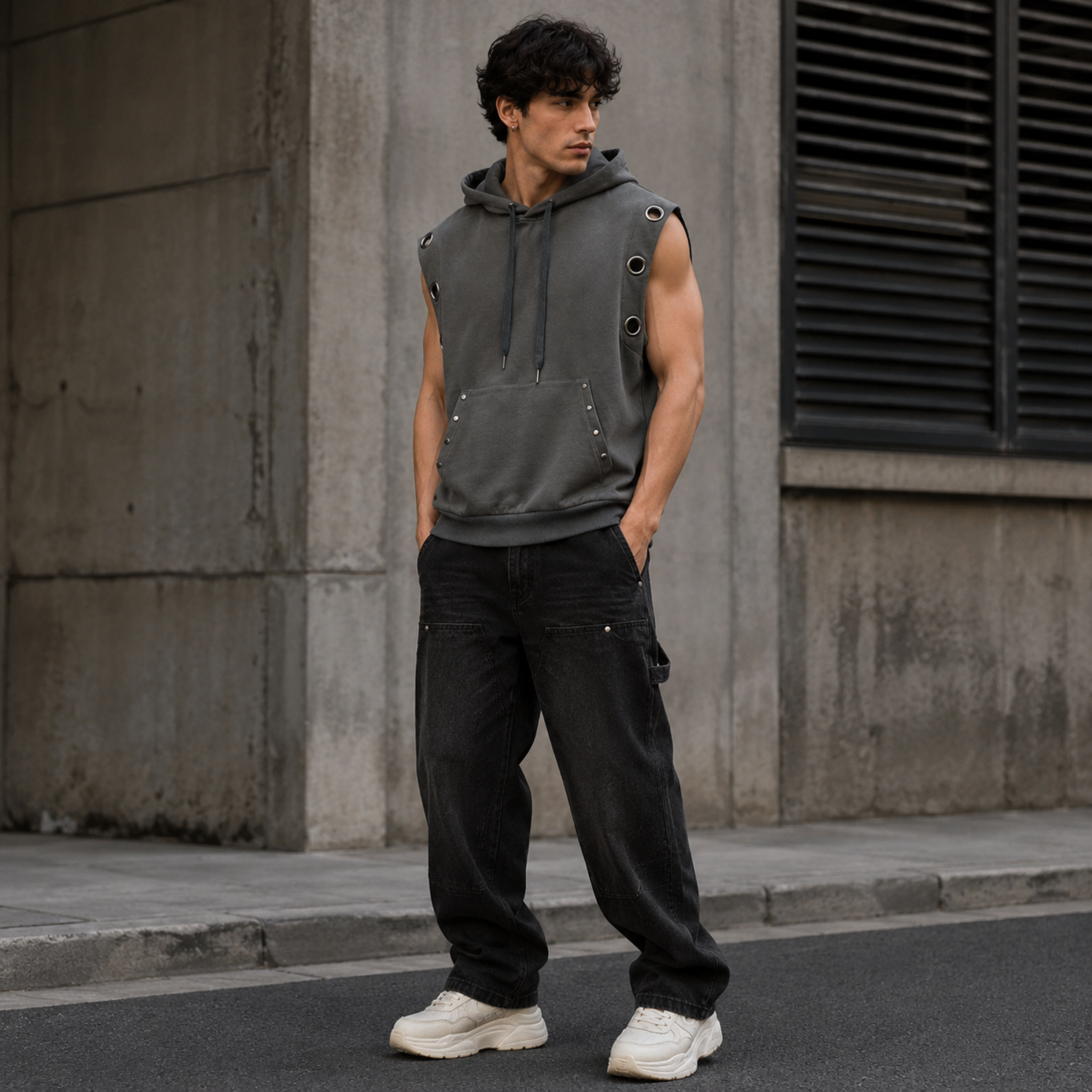 Unisex Vintage Wash Sun Fade Sleeveless Hoodie