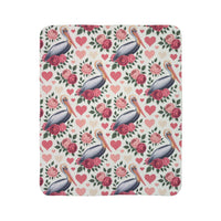 Floral pelican fleece sherpa blanket with vibrant coastal bird and flower design