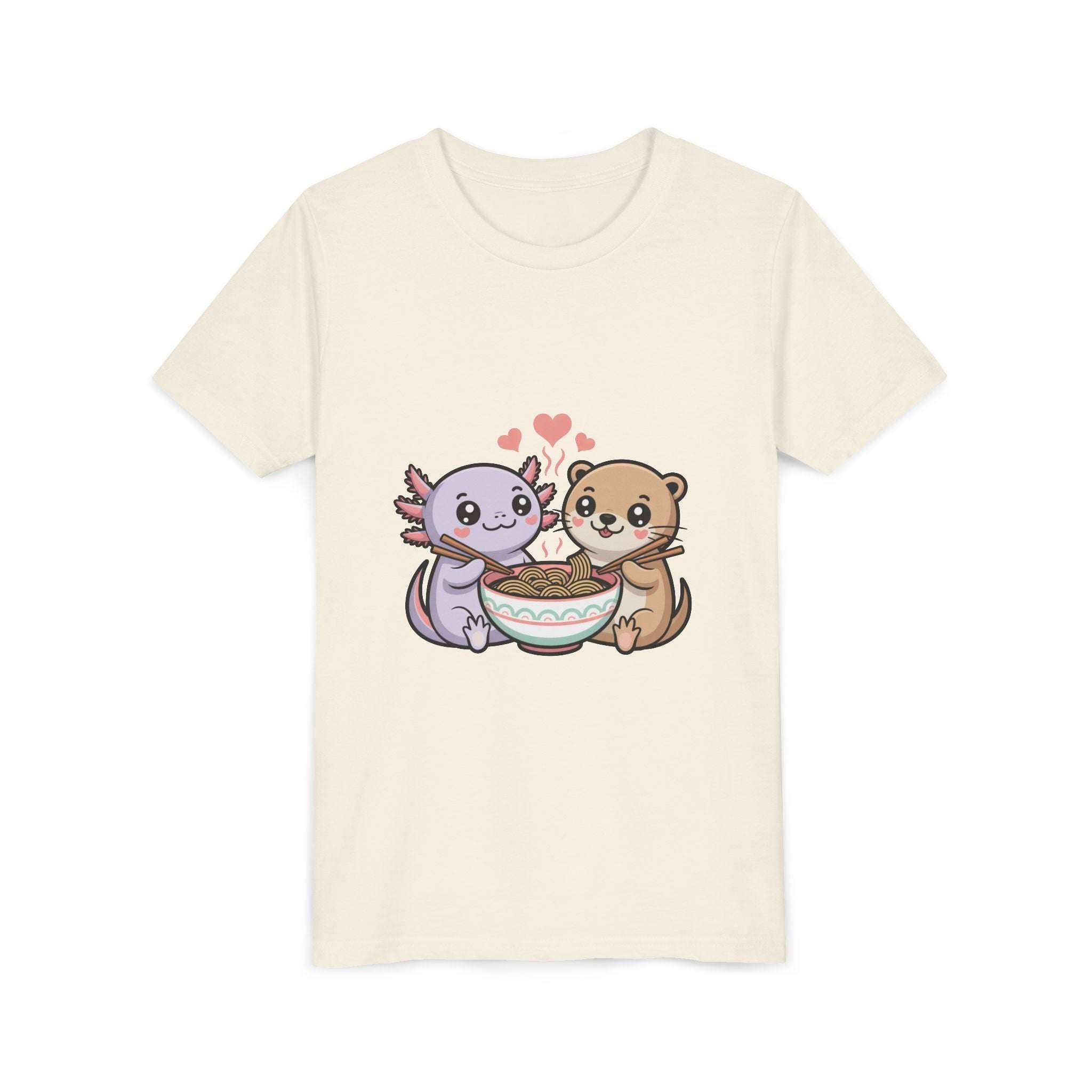 Axolotl & Otter Ramen Youth Tee — Cute Kawaii Animal Kids Shirt